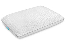 Load image into Gallery viewer, Top side angle view of Amazeam cooling memory foam pillow