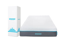 Load image into Gallery viewer, Front angle of Amazeam single size mattress next to its box, highlighting the compact design and easy setup